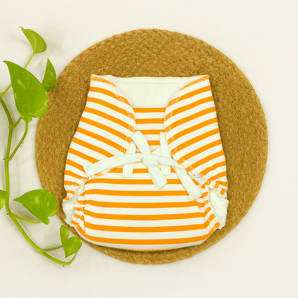 Dry Feel Langot for Newborns (0-6 Months)-Orange Stripe code: nbe, diaper,Knit